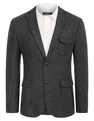 Dark Grey Men's British Tweed Wool Long Sleeve Blazer