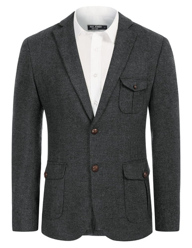 Dark Grey Men's British Tweed Wool Long Sleeve Blazer