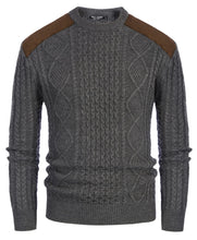 Load image into Gallery viewer, Dark Grey Men&#39;s Suede Patchwork Cable Knit Sweater