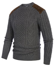 Load image into Gallery viewer, Dark Grey Men&#39;s Suede Patchwork Cable Knit Sweater