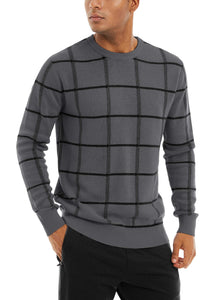 Dark Grey Men's Soft Knit Striped Long Sleeve Sweater
