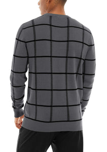 Dark Grey Men's Soft Knit Striped Long Sleeve Sweater