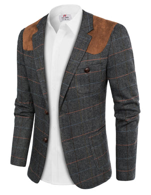 Dark Grey New New Men's British Tweed Wool Long Sleeve Blazer
