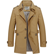 Load image into Gallery viewer, Khaki Men&#39;s Windbreaker Notched Lapel Trench Coat