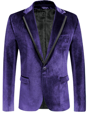 Dark Purple Men's Designer Style Velvet Lapel Long Sleeve Blazer