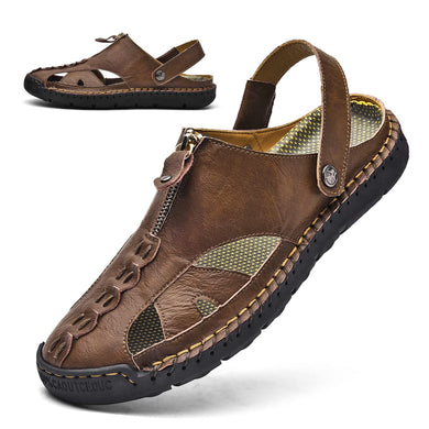Dark Brown  Men's Leather Closed Toe Outdoor Sandals