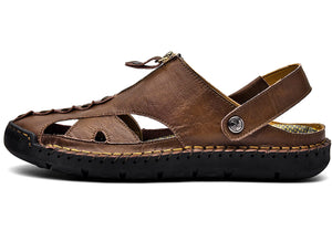 Dark Brown  Men's Leather Closed Toe Outdoor Sandals