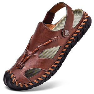 Dark Brown Men's Leather Closed Toe Outdoor Sandals