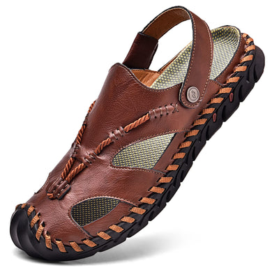 Dark Brown Men's Leather Anti-Slip Outdoor Sandals