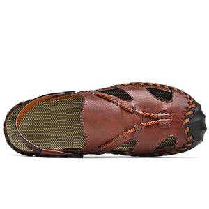 Dark Brown Men's Leather Closed Toe Outdoor Sandals