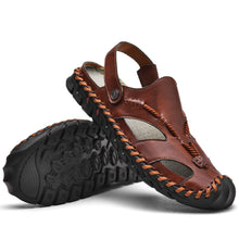 Load image into Gallery viewer, Dark Brown Men&#39;s Leather Closed Toe Outdoor Sandals