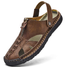 Load image into Gallery viewer, Dark Brown Zippered Men&#39;s Leather Outdoor Stylish Summer Sandals