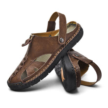 Load image into Gallery viewer, Dark Brown Zippered Men&#39;s Leather Outdoor Stylish Summer Sandals