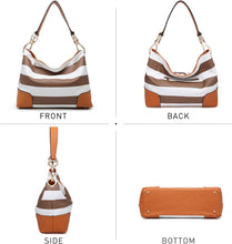 Load image into Gallery viewer, Red &amp; White Stripes Zippered Unique Shoulder Tote Handbag