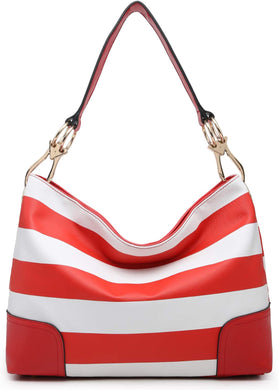 Red & White Stripes Zippered Unique Shoulder Tote Handbag