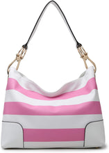 Load image into Gallery viewer, Red &amp; White Stripes Zippered Unique Shoulder Tote Handbag