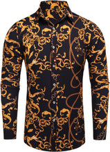 Load image into Gallery viewer, Men&#39;s Luxury Black/Gold Print Button Down Long Sleeve Shirt