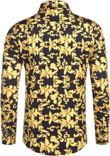 Load image into Gallery viewer, Men&#39;s Luxury Black/Gold Print Button Down Long Sleeve Shirt