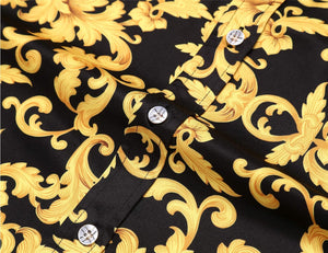 Men's Luxury Black Chain Print Button Down Long Sleeve Shirt