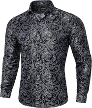 Load image into Gallery viewer, Men&#39;s Luxury Champagne Silk Printed &amp; Black Paisley Long Sleeve Shirt
