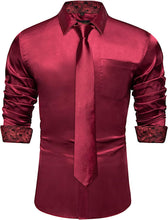 Load image into Gallery viewer, Men&#39;s Coral Satin Button Up Long Sleeve Shirt w/Tie Set