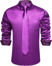 Load image into Gallery viewer, Men&#39;s Gold Satin Button Up Long Sleeve Shirt w/Tie Set