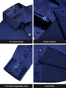 Men's Emerald Satin Button Up Long Sleeve Shirt w/Tie Set