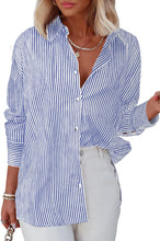 Load image into Gallery viewer, Striped Blue Long Sleeve Button Up Casual Shirt