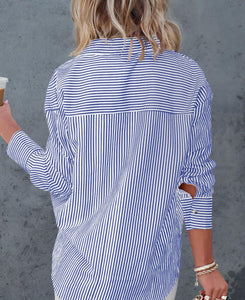 Striped Green Long Sleeve Button Up Casual Shirt