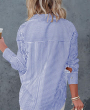 Load image into Gallery viewer, Striped Blue Long Sleeve Button Up Casual Shirt