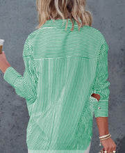 Load image into Gallery viewer, Striped Green Long Sleeve Button Up Casual Shirt