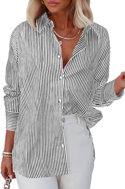 Striped Black Long Sleeve Button Up Casual Shirt