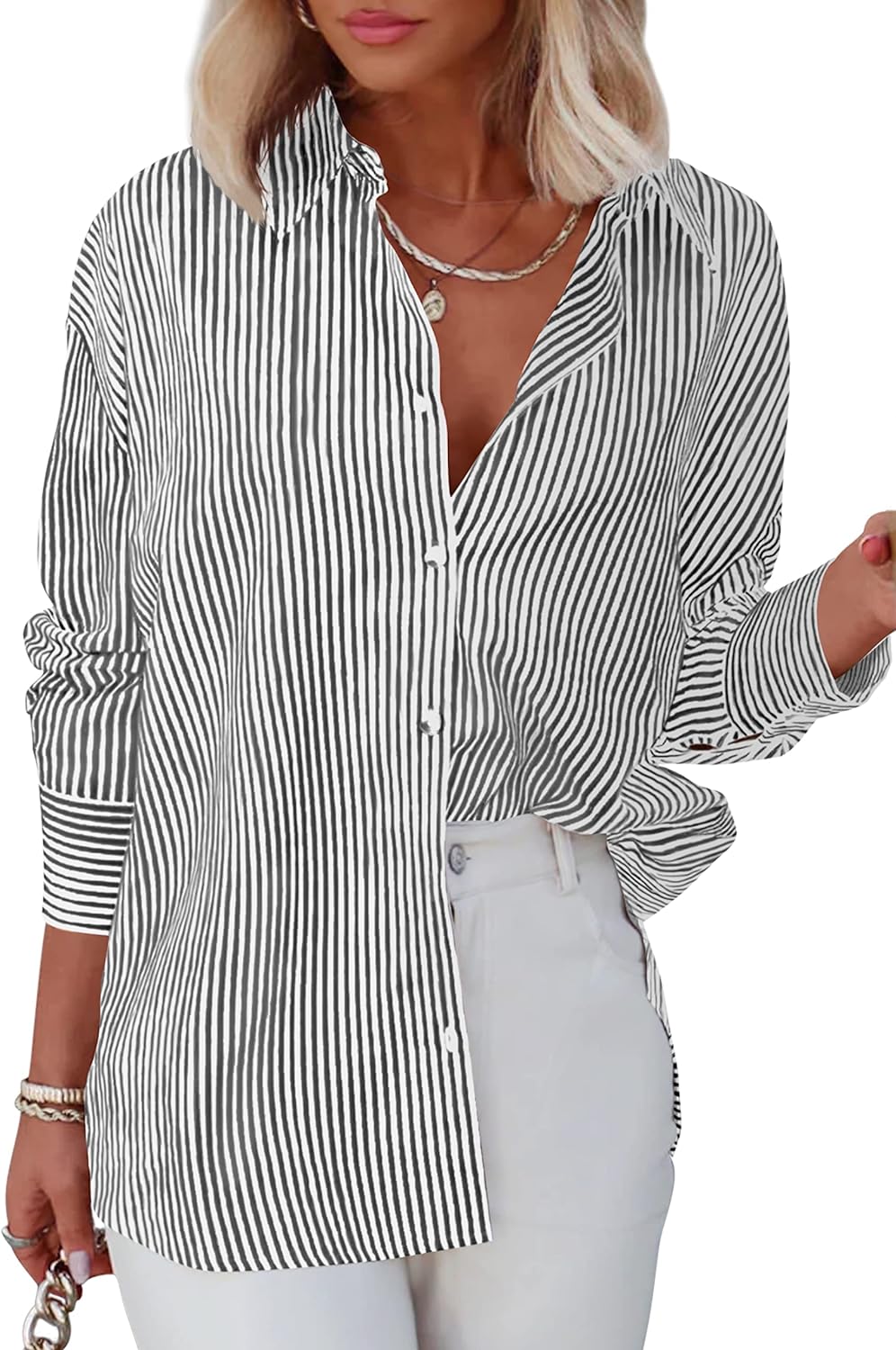 Striped Black Long Sleeve Button Up Casual Shirt