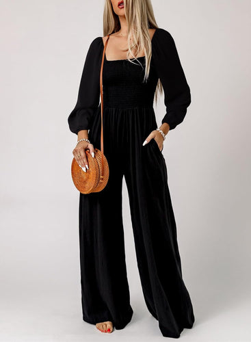 Comfy Black Long Sleeve Loose Fit Jumpsuit