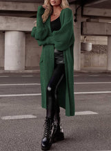 Load image into Gallery viewer, Balloon Sleeve Green Knit Button Down Long Sleeve Cardigan Sweater