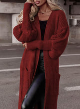 Load image into Gallery viewer, Balloon Sleeve Red Knit Button Down Long Sleeve Cardigan Sweater