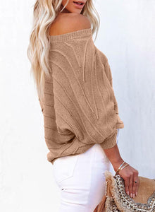 Casual White Dolman Sleeve Off Shoulder Knit Sweater