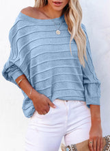 Load image into Gallery viewer, Casual Blue Dolman Sleeve Off Shoulder Knit Sweater