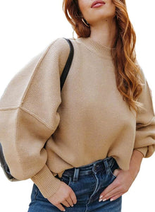 Fashionable Oversized Black Long Sleeve Side Slit Knit Sweater