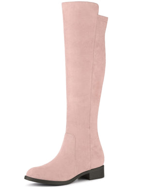 Dust Pink Suede Knee High Side Zipper Boots