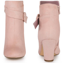 Load image into Gallery viewer, Dust Pink Chic Suede Round Toe Buckle Heel Ankle Boots