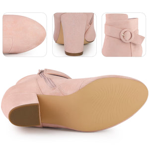 Dust Pink Chic Suede Round Toe Buckle Heel Ankle Boots