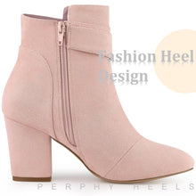 Load image into Gallery viewer, Dust Pink Chic Suede Round Toe Buckle Heel Ankle Boots