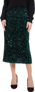 Sparkle Chic Emerald Green Sequin Stretch Midi Skirt