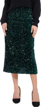Load image into Gallery viewer, Sparkle Chic Black Sequin Stretch Midi Skirt