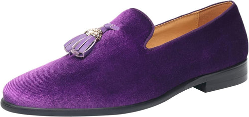 Men's Luxury Purple Velvet Tassel Loafer Style Dress Shoes