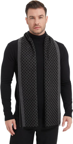 Men's Luxury Diamond Black Cashmere Feel Scarf