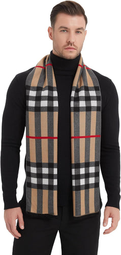 Men's Luxury Camel Plaid Cashmere Feel Scarf