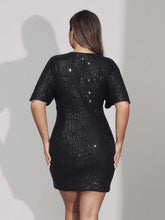 Load image into Gallery viewer, Plus Size Sequin Black Short Sleeve Mini Dress