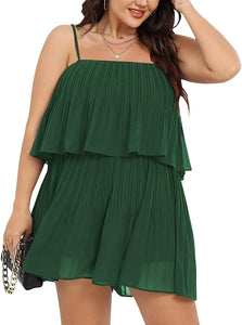 Plus Size White Ruffled Chiffon Sleeveless Shorts Romper